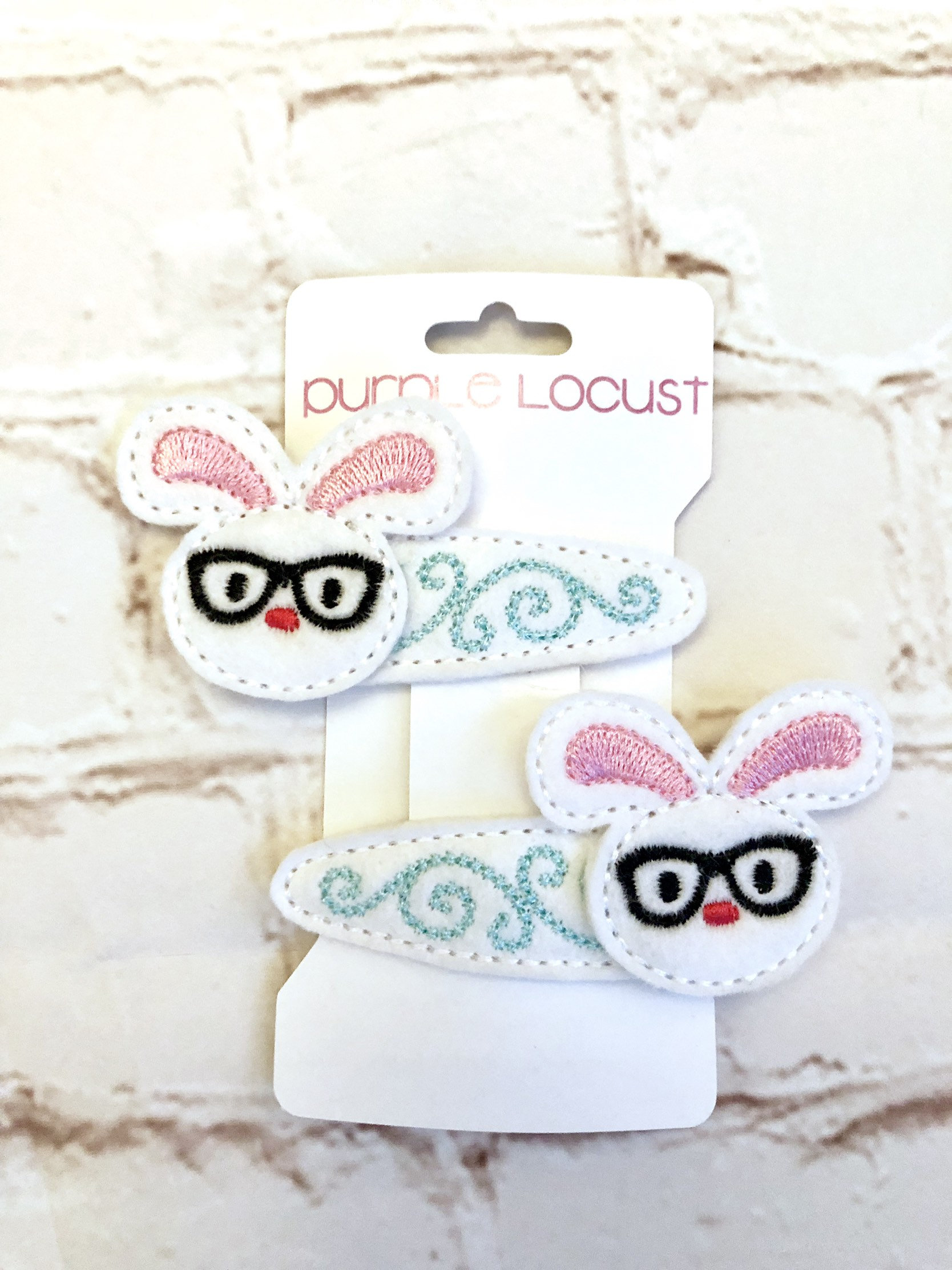 Easter Bunny Felt Hair Clips, Glasses, Nerdy, White, Girls, Adult, Children