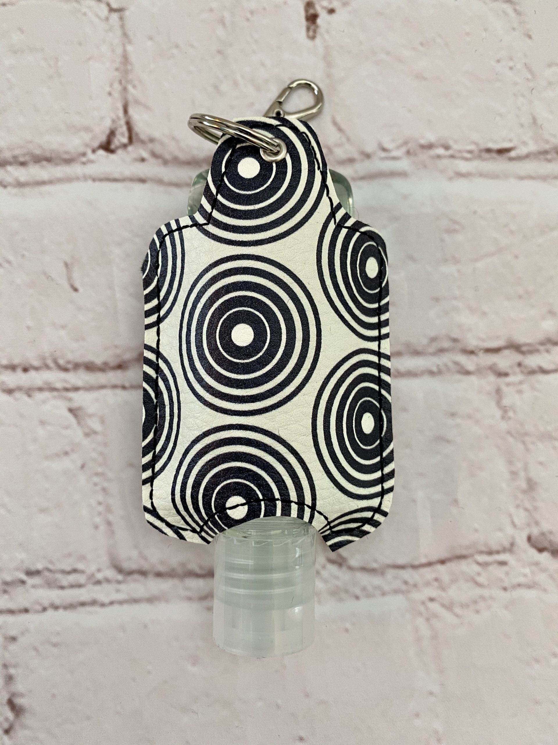 Cream and Black Circles Hand sanitiser holder, Alcohol gel cover, Back to Work Gift, Stocking filler, Stay Safe, hand sanitiser case, Hand Gel Case, Christmas gift - Image 5