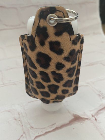 Leopard Print hand sanitiser holder, Alcohol gel cover, Vegan, re-usable, Back to School, Quirky, mum gifts, alcohol gel holder, hand sanitizer - Image 3