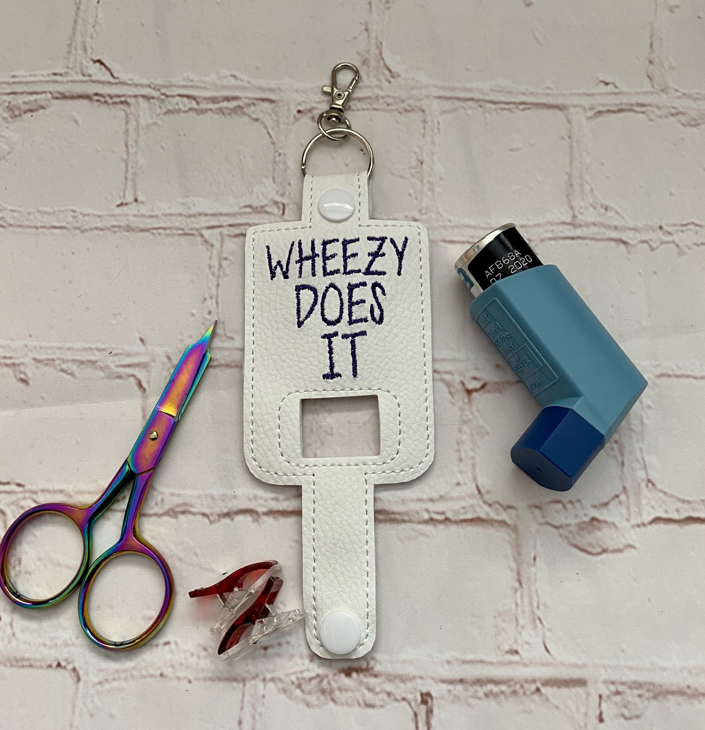 White Inhaler Case, pump case, inhaler cover, pump cover, Wheezy Does It Pump Cover, inhaler holder, inhaler pump cover, gift idea - Image 5