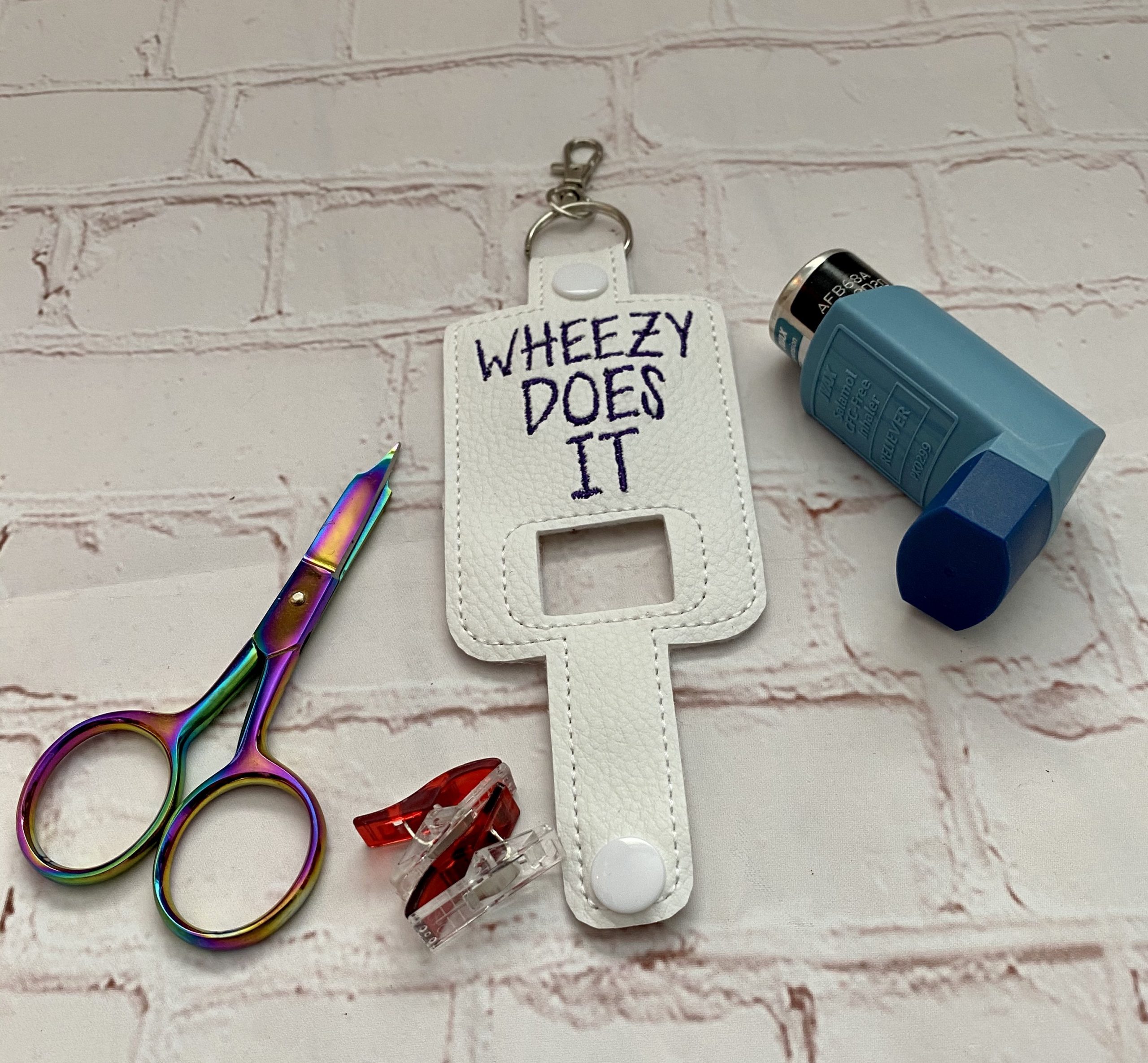 White Inhaler Case, pump case, inhaler cover, pump cover, Wheezy Does It Pump Cover, inhaler holder, inhaler pump cover, gift idea - Image 3