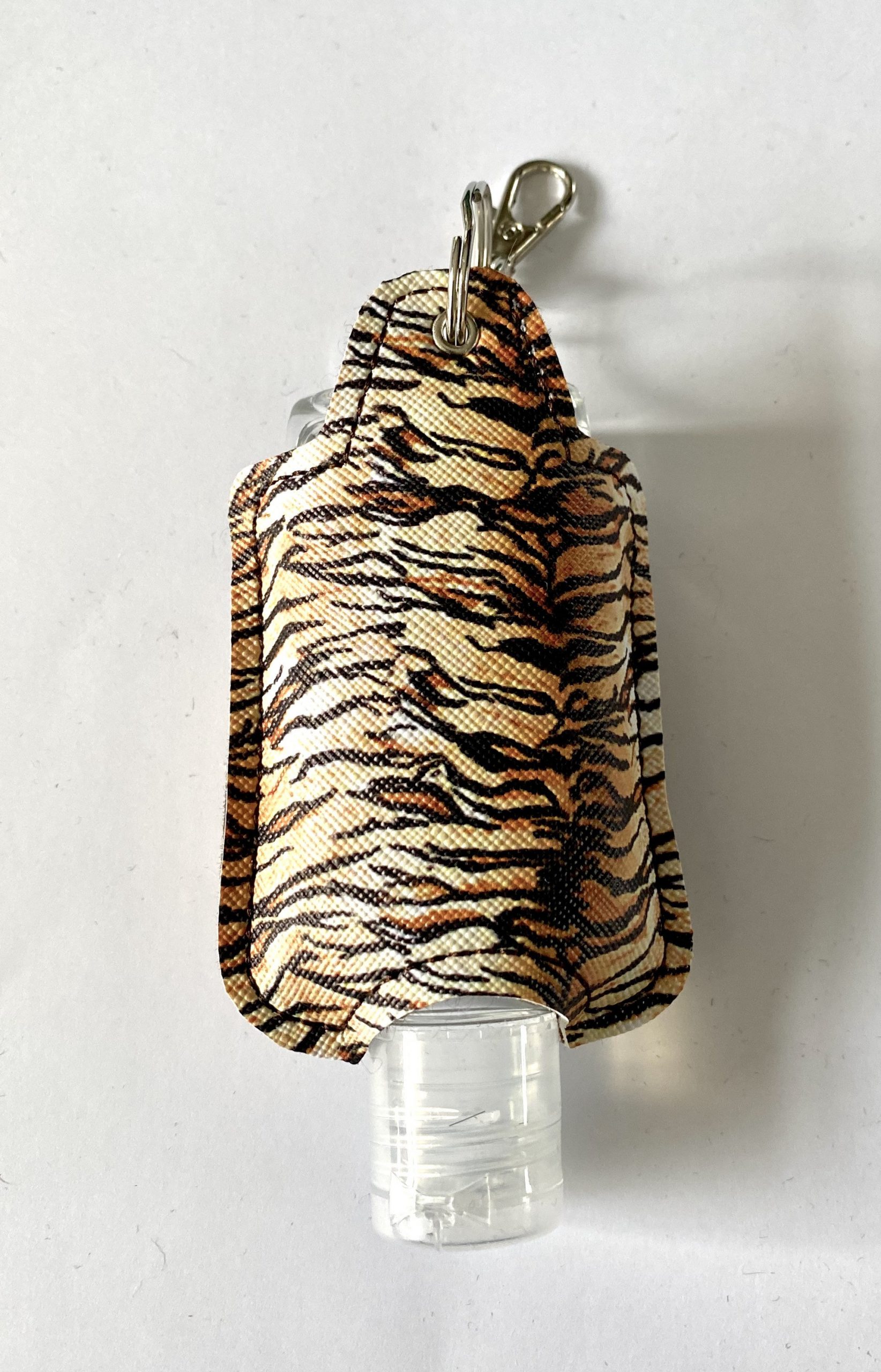Tiger print hand sanitiser holder, Alcohol gel cover, Vegan, re-usable, Back to School, Animal print, alcohol gel holder, Tiger King - Image 3