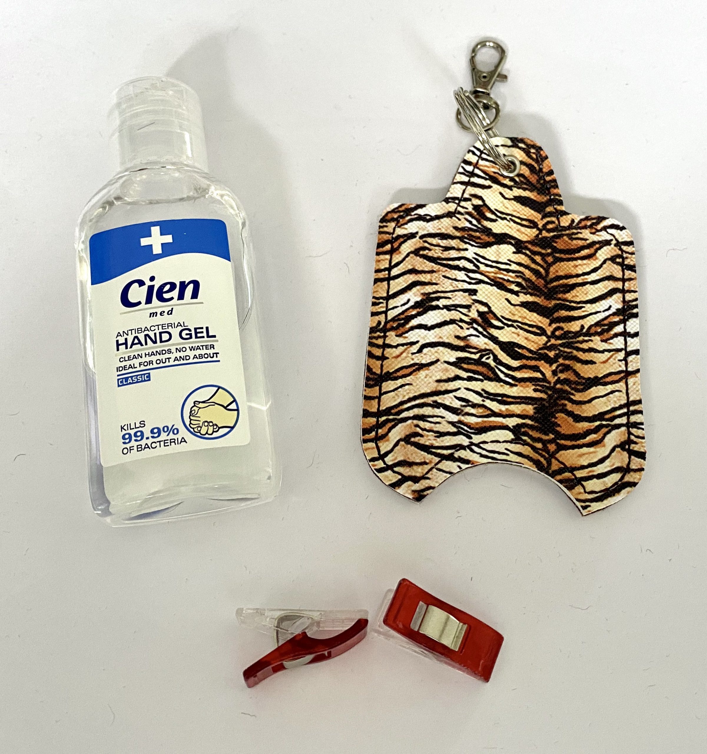 Tiger print hand sanitiser holder, Alcohol gel cover, Vegan, re-usable, Back to School, Animal print, alcohol gel holder, Tiger King - Image 2